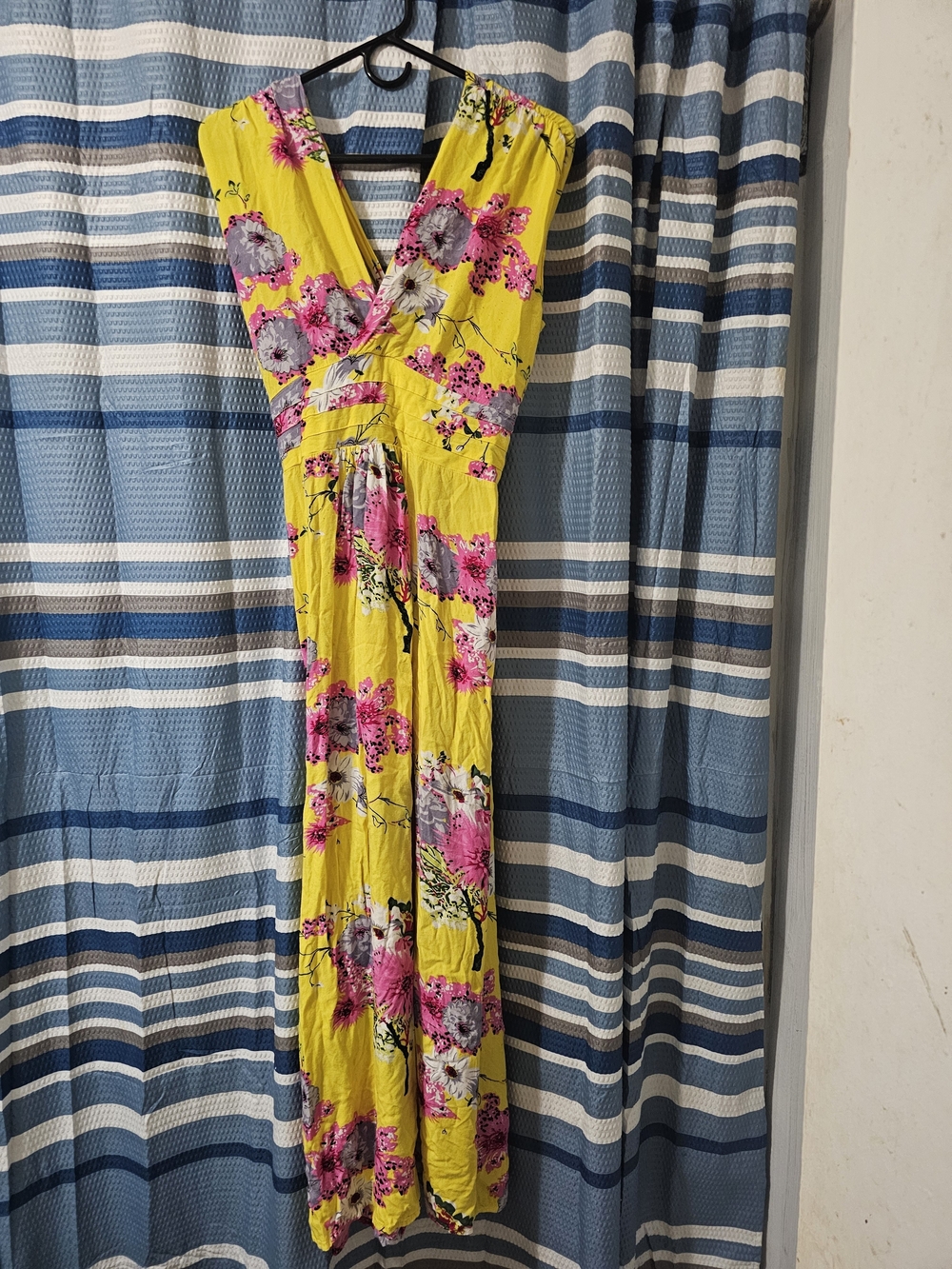 Women’s Yellow Floral Maxi Dress with Pink Accents